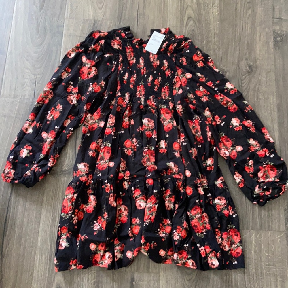 Cotton Emporium XL Smocked Floral Mock Neck Dress